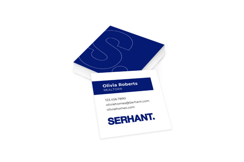 Serhant | Square White Blue with Big Outline Logo Business Card